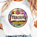 Women'WB shield Teacher & Book Print Round Neck Tee, Trendy Casual Short Sleeve T-shirt for Daily Wear, Ladies Spiky hair...