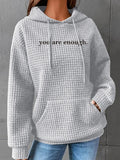 Women'WB shield Textured Drop Shoulder Drawstring Hoodie, Casual Slogan Print Pocket Hooded Sweatshirt for Daily Holiday...