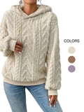 Women'WB shield Textured Drop Shoulder Plush Hoodie, Casual Long Sleeve Hooded Top for Fall & Winter, Women'WB shield...