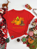 Women'WB shield Thanksgiving Element Round Neck Tee, Casual Short Sleeve T-shirt for Fall & Winter, Women'WB shield Top...