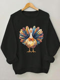 Women'WB shield Thanksgiving Turkey Print Crew Neck Sweatshirt, Casual Long Sleeve Pullover, Women'WB shield Fall &...