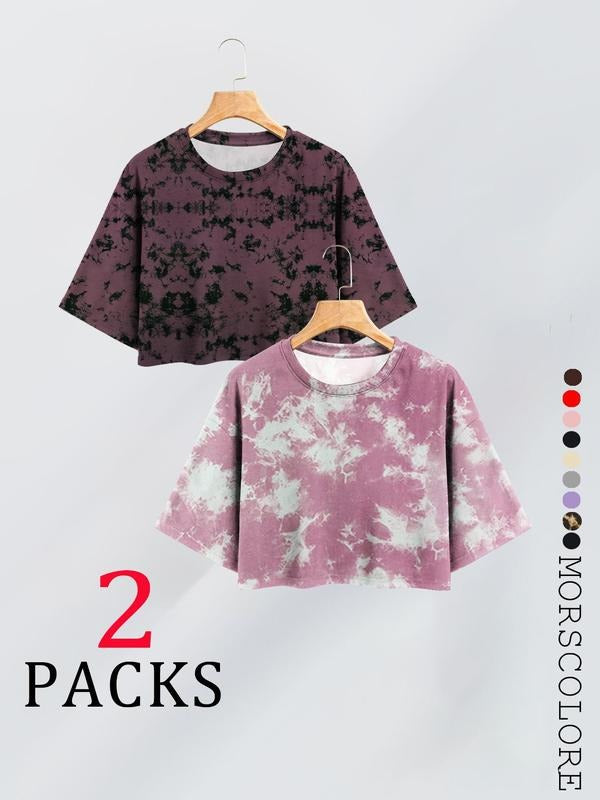 Women'WB shield Tie Dye Print T-shirt, Casual Short Sleeve Round Neck Tee for Summer, Ladies TNF for Daily Wear, Top...