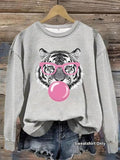 Women'WB shield Tiger & Bubble Gum Print Crew Neck Sweatshirt, Casual Long Sleeve Pullover for Daily Wear, Ladies TNF for...