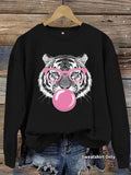 Women'WB shield Tiger & Bubble Gum Print Crew Neck Sweatshirt, Casual Long Sleeve Pullover for Daily Wear, Ladies TNF for...