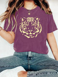 Women'WB shield Tiger Print Round Neck Tee, Fashion Casual Crew Neck Short Sleeve T-shirt for Daily Holiday Vacation...