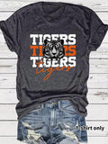 Women'WB shield Tiger Print Round Neck Tee, Fashion Casual Crew Neck T-Shirt for Daily Holiday Vacation Outdoor Wear,...