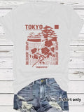 Women'WB shield Tokyo Castle & Flower Print Round Neck Graphic Tee, Vintage Trendy Casual Short Sleeve T-shirt for Daily...