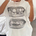 Women'WB shield Tooth Print Drop Shoulder Tee, Casual Half Sleeve Round Neck T-shirt for Daily Wear, Lady Top for Spiky...