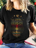 Women'WB shield Tree & Moon Print Round Neck Tee, Casual Short Sleeve Graphic T-shirt for Daily Wear, Ladies TNF for...