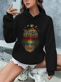 Women'WB shield Tree Print Drop Shoulder Hoodie, Fashion Casual Hooded Sweatshirt for Daily Holiday Outdoor Wear, Ladies...