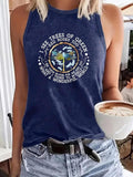 Women'WB shield Tree Print Round Neck Tank Top, Casual Sleeveless Top for Summer, Ladies TNF for Daily Wear T-Shirts,...