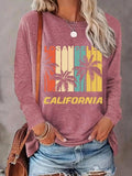 Women'WB shield Tropical & Letter Print Round Neck Graphic Tee, Vintage Trendy Casual Long Sleeve T-shirt for Daily Wear,...