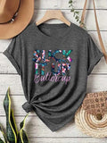 Women'WB shield Tropical Letter Print Round Neck Tee, Boho Crew Neck Short Sleeve T-Shirt, Ladies TNF for Spiky hair...