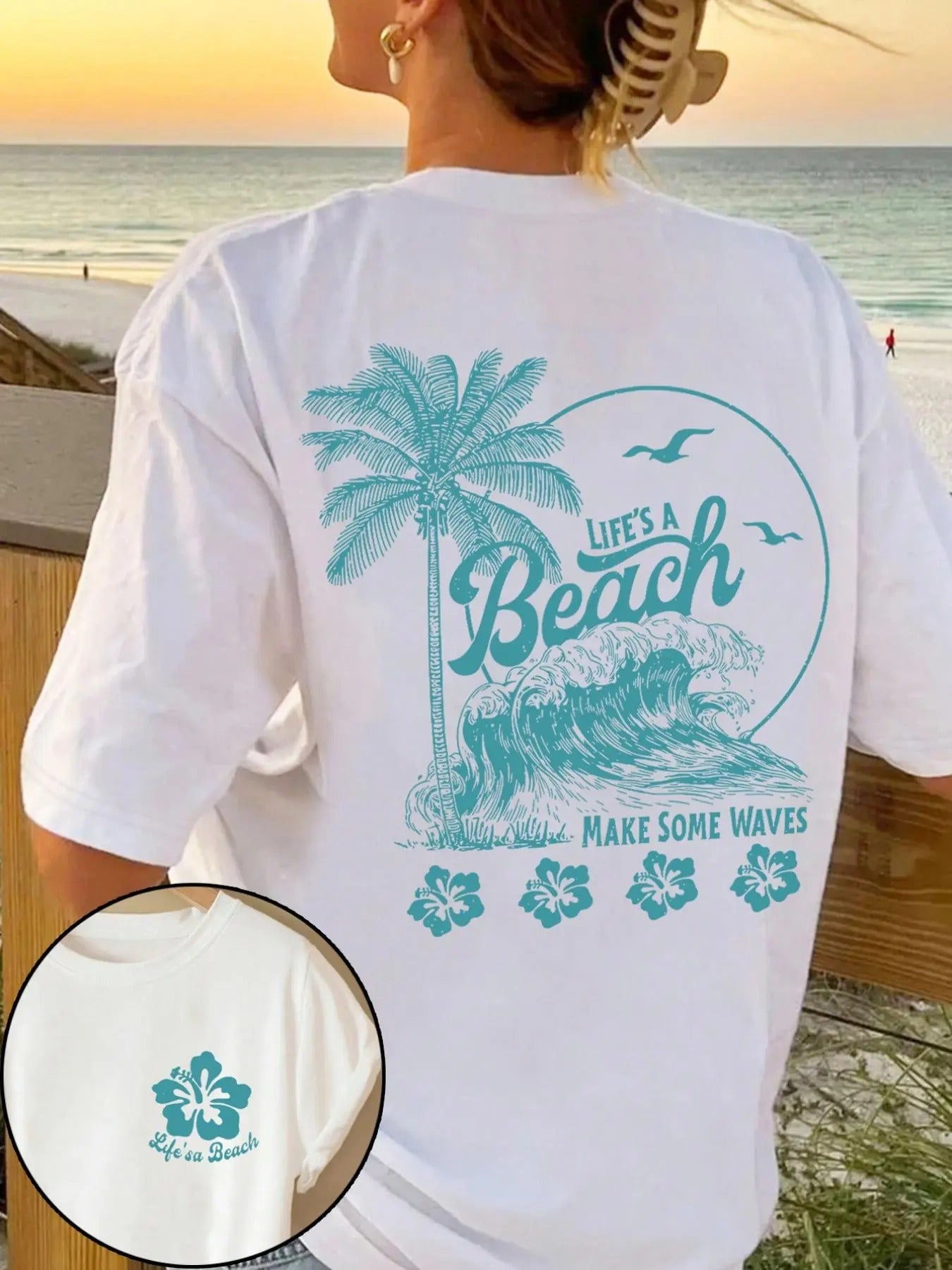 Women'WB shield Tropical Print Round Neck Tee, Casual Short Sleeve Crew Neck T-Shirt for Summer, Fashion Women'WB shield...