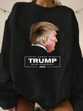 Women'WB shield Trump Letter Print Round Neck Sweatshirt, Casual Long Sleeve Crew Neck Pullover for Fall & Winter,...