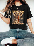 Women'WB shield Turnt Tung Tung Sahur Round Neck Graphic Tee, Fashion Casual Crew Neck T-shirt for Daily Holiday Vacation...