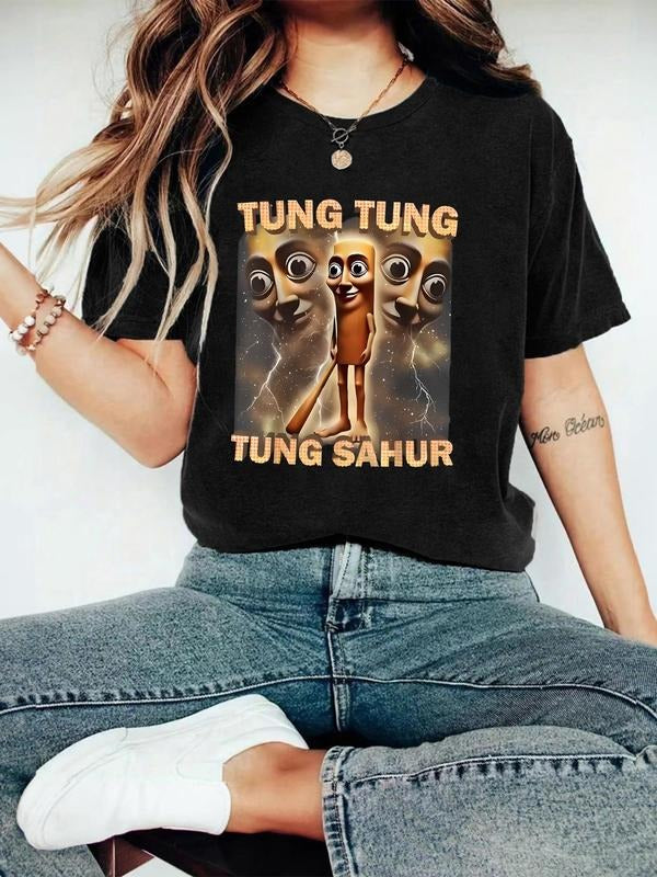 Women'WB shield Turnt Tung Tung Sahur Round Neck Graphic Tee, Fashion Casual Crew Neck T-shirt for Daily Holiday Vacation...