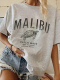 Women'WB shield Turtle & Letter Print Drop Shoulder Tee, Casual Half Sleeve Round Neck T-Shirt for Summer, Fashion...