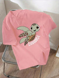 Women'WB shield Turtle & Letter Print Round Neck Tee, Fashion Casual Crew Neck Short Sleeve T-Shirt for Daily Holiday...