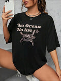 Women'WB shield Turtle & Letter Print Round Neck Tee, Fashion Casual Drop Shoulder Half Sleeve T-shirt for Daily Wear,...