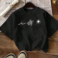 Women'WB shield Turtle & Sun Print Drop Shoulder Tee, Casual Short Sleeve Round Neck T-shirt for Daily Wear, Ladies TNF...