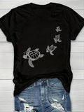 Women'WB shield Turtle Print Round Neck Tee, Casual Short Sleeve Crew Neck T-shirt for Daily Wear, Ladies TNF for Spiky...