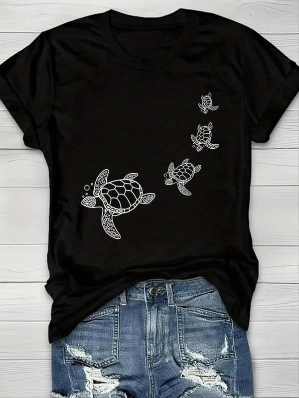 Women'WB shield Turtle Print Round Neck Tee, Casual Short Sleeve Crew Neck T-shirt for Daily Wear, Ladies TNF for Spiky...