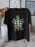 Women'WB shield Turtle Print Round Neck Tee, Fashion Casual Drop Shoulder Short Sleeve T-shirt for Daily Wear, Ladies TNF...