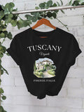 Women'WB shield Tuscany House Print Round Neck Tee, Fashion Casual Crew Neck T-Shirt for Daily Holiday Vacation Outdoor...