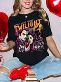 Women'WB shield Twilight Saga Vampire & Werewolf Print Round Neck Tee, Casual Loose Short Sleeve T-shirt for Daily Wear,...