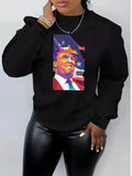 Women'WB shield US Election Print Round Neck Sweatshirt, Casual Long Sleeve Crew Neck Pullover for Fall & Winter,...
