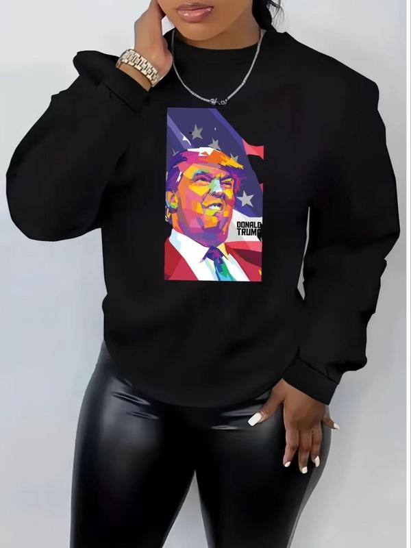 Women'WB shield US Election Print Round Neck Sweatshirt, Casual Long Sleeve Crew Neck Pullover for Fall & Winter,...