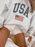 Women'WB shield USA Flag Print Pullover Sweatshirt, Casual Long Sleeve Crew Neck Sweatshirt for Fall & Winter, Fashion...