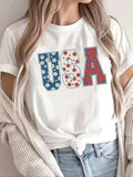 Women'WB shield USA Letter Print Round Neck Tee, Casual Short Sleeve Crew Neck T-Shirt for Summer, Fashion Women'WB...