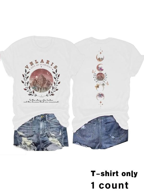 Women'WB shield Velaris City Graphic Print Round Neck Tee, Casual Fashion Short Sleeve T-shirt for Summer, Ladies TNF for...