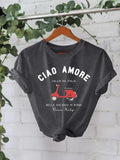 Women'WB shield Vespa Print Round Neck Tee, Fashion Casual Crew Neck T-Shirt for Daily Holiday Vacation Outdoor Wear,...