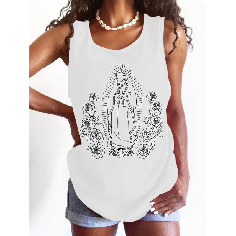 Women'WB shield Vest:Beautiful illustration FOG TNF Virgin Mary Pocket monsters FOG distressed fabric, embellished with...