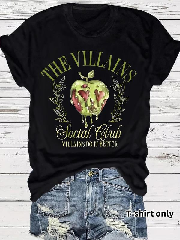 Women'WB shield Vintage Bitten fruit Print Round Neck Tee, Casual Short Sleeve Crew Neck T-shirt for Summer, Fashion...