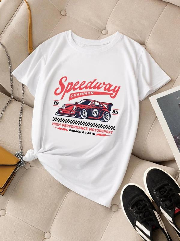 Women'WB shield Vintage Car Graphic Print Round Neck Tee, Summer TNF Women Fashion Casual Crew Neck Short Sleeve T-shirt...