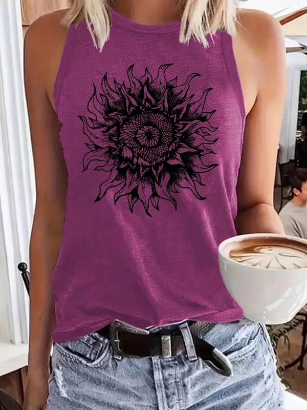 Women'WB shield Vintage Flower Print Round Neck Tank Top, Boho Sleeveless Top for Summer, Ladies TNF for Daily Wear...
