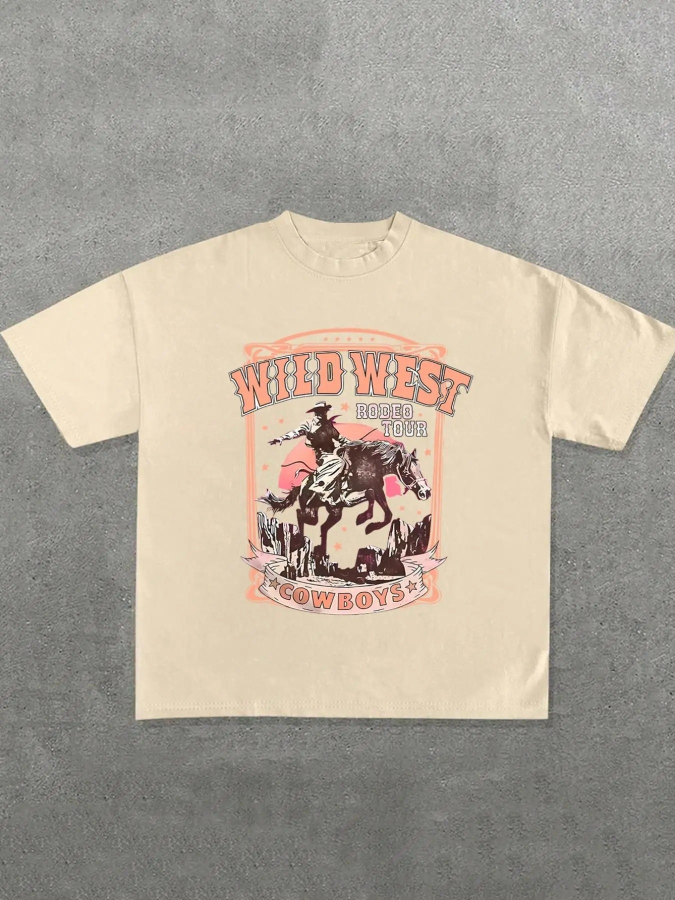 Women'WB shield Vintage Letter & Cowboy Print Round Neck Graphic Tee, Casual Short Sleeve T-shirt for Summer, Women'WB...