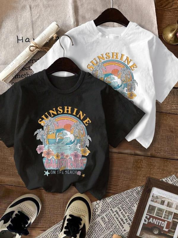 Women'WB shield Vintage Letter Print Round Neck Graphic Tee, Casual Short Sleeve T-Shirt for Summer, Ladies TNF for Daily...