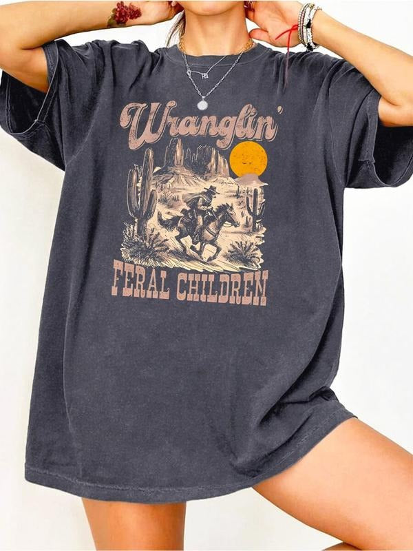Women'WB shield Vintage Letter Print Round Neck Tee, Casual Short Sleeve Crew Neck T-Shirt for Summer, Fashion Women'WB...