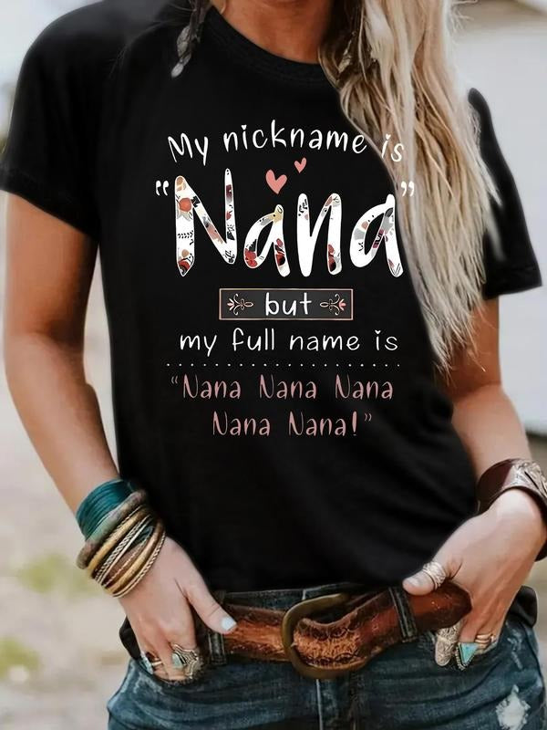 Women'WB shield Vintage Round Neck Graphic Tee, Fashion Casual "Nana" Print Crew Neck T-Shirt for Daily Holiday Vacation...