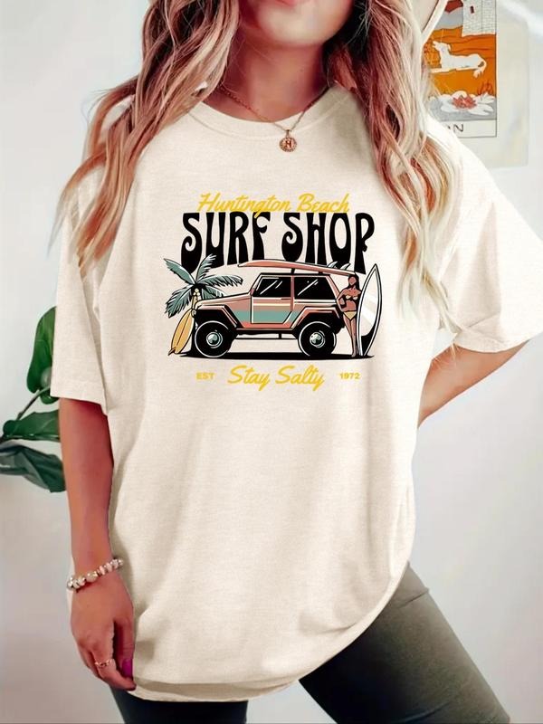 Women'WB shield Vintage Surf Shop Graphic Tee, Casual Round Neck Short Sleeve T-shirt for Summer, Women'WB shield Top for...
