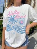 Women'WB shield Vintage Tropical Print Round Neck Tee, Casual Beach Graphic T-Shirt for Daily Wear, Ladies TNF for Spiky...