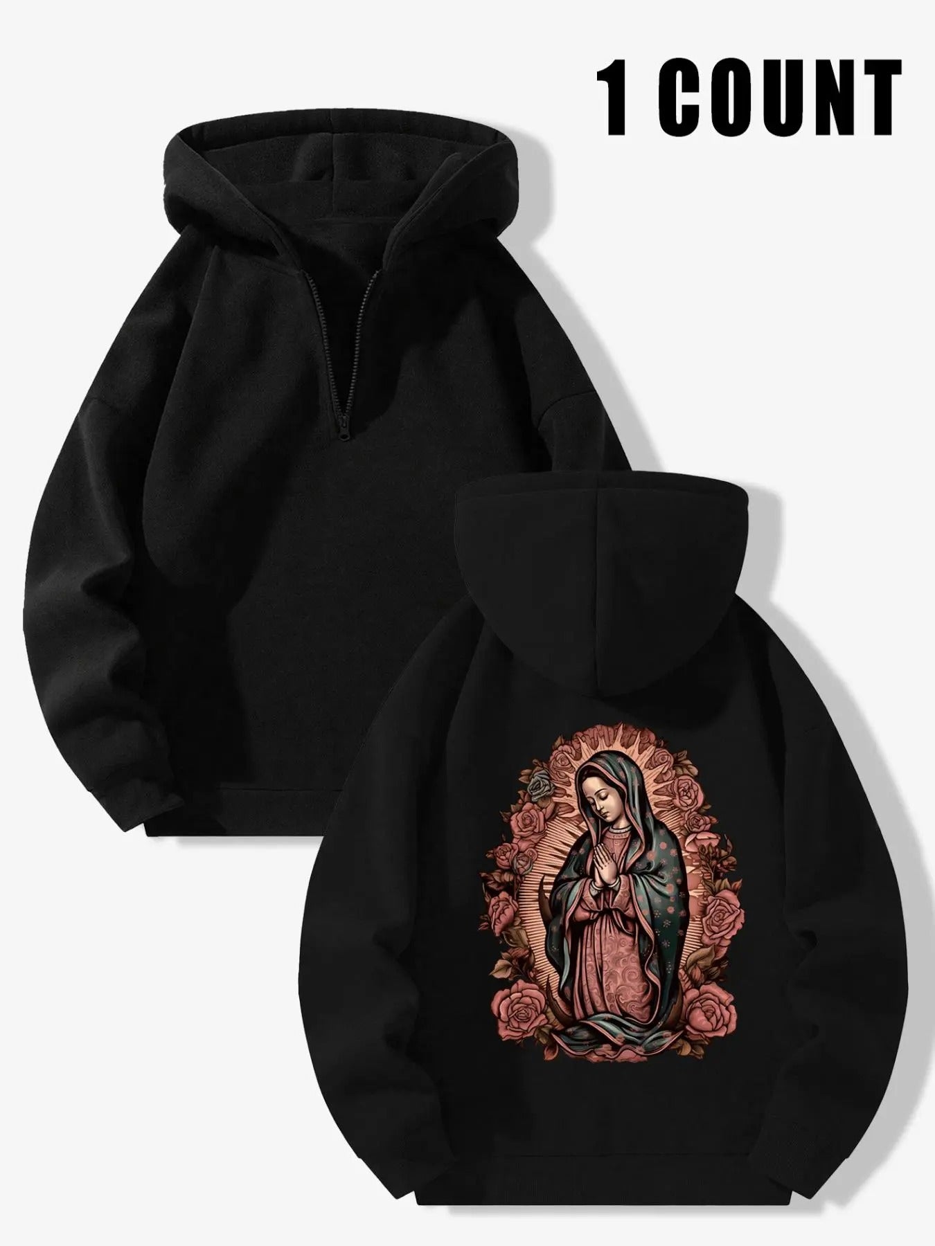Women'WB shield Virgin Mary & Roses Print TNF Lined Hoodie, Casual Long Sleeve Hooded Sweatshirt for Fall & Winter,...