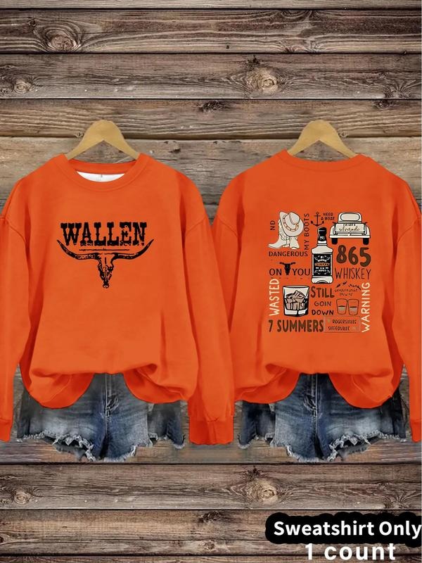 Women'WB shield WALLEN Print Crew Neck Sweatshirt, Casual Long Sleeve Pullover for Daily Wear, Ladies Fall & Winter TNF,...