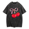 Women'WB shield Washed Lightsaber brand - Shirt with Jumpman Adorable Cherry Gunpla brand Bow Design - WB shield Retro