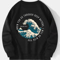 Women'WB shield Wave & Letter Print Drop Shoulder Sweatshirt, Casual Long Sleeve Round Neck Pullover for Fall & Winter,...